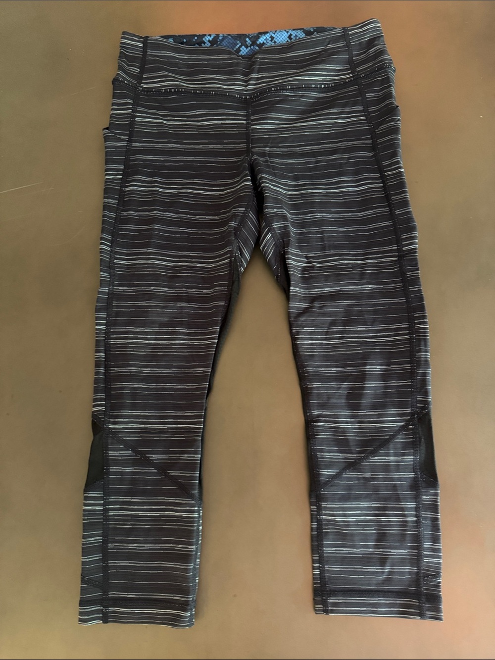 lululemon athletica Black & Gray Striped Cropped Leggings